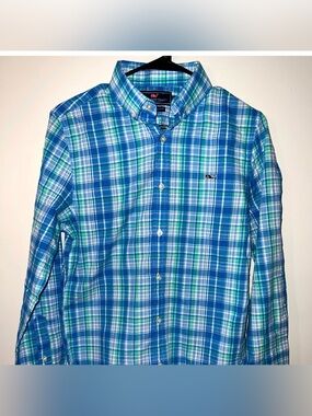 Vineyard Vines Men’s Slim Flit Button Down Shirt in Blue Plaid| Size: XS
